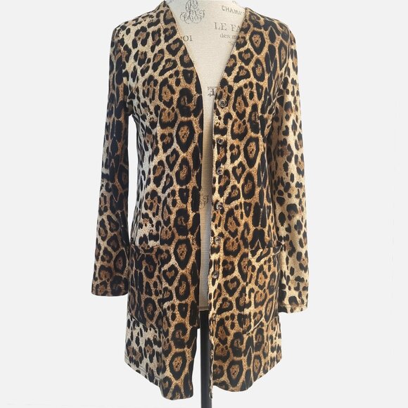Animal Print Long Sleeved Button Cardigan with Pockets - Size Small - Picture 1 of 10